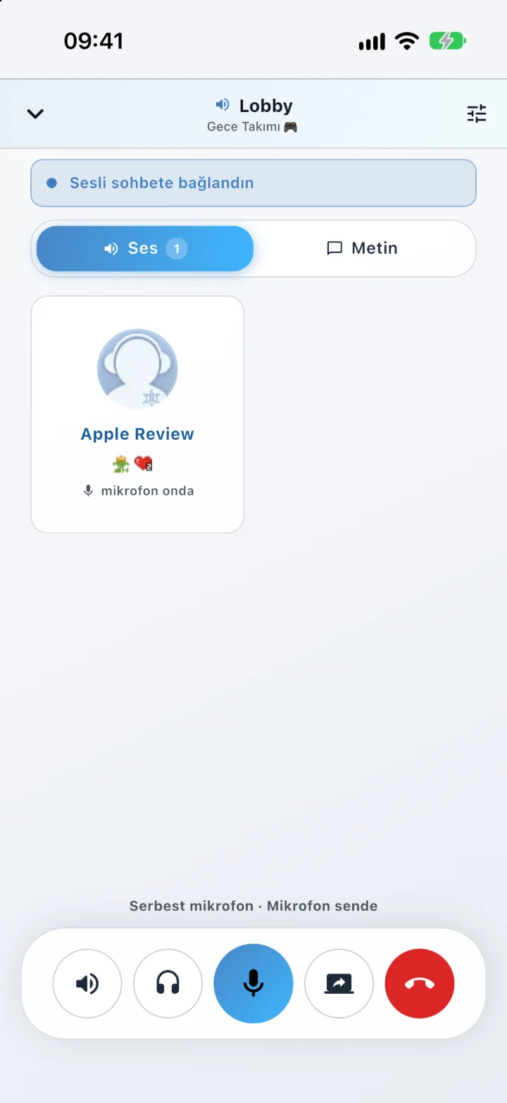 RaidCall mobil ses odası ve mikrofon kontrolleri